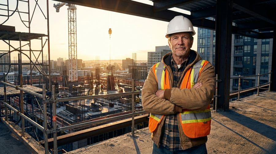 Superintendent overlooking a high-rise job site